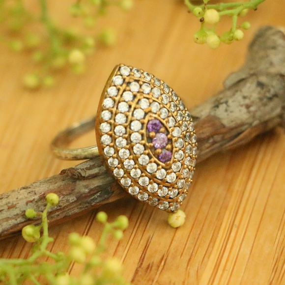 925 Sterling Silver Topaz Stones ring size 6 - Picture 3 of 6